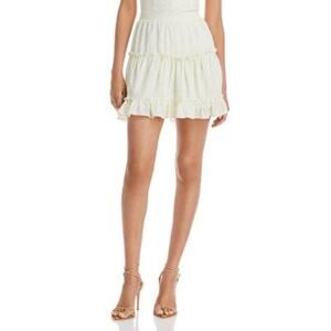 AQUA Ladies Ruffle Tiered Mini Skirt, White, Yellow, & Green Floral Print, NWT!